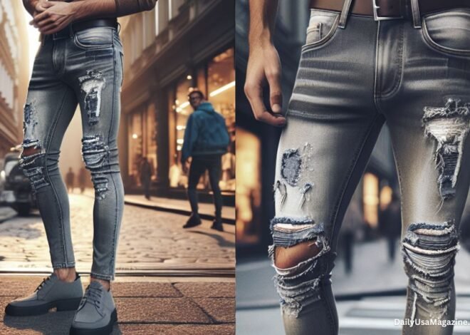 Mens Ripped Skinny Jeans Slim Fit Stretch Pants for Men​