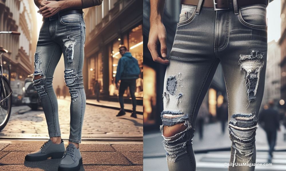 Mens Ripped Skinny Jeans Slim Fit Stretch Pants for Men​